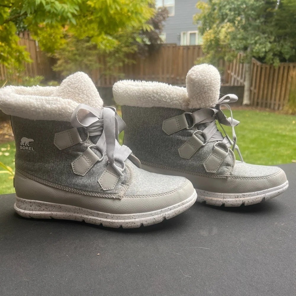 Sorel Gray Explorer Carnival Fleece-Lined Boots 8